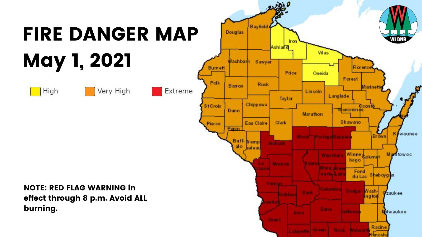 Extreme Fire Danger For Saturday, May 1 Wisconsin DNR
